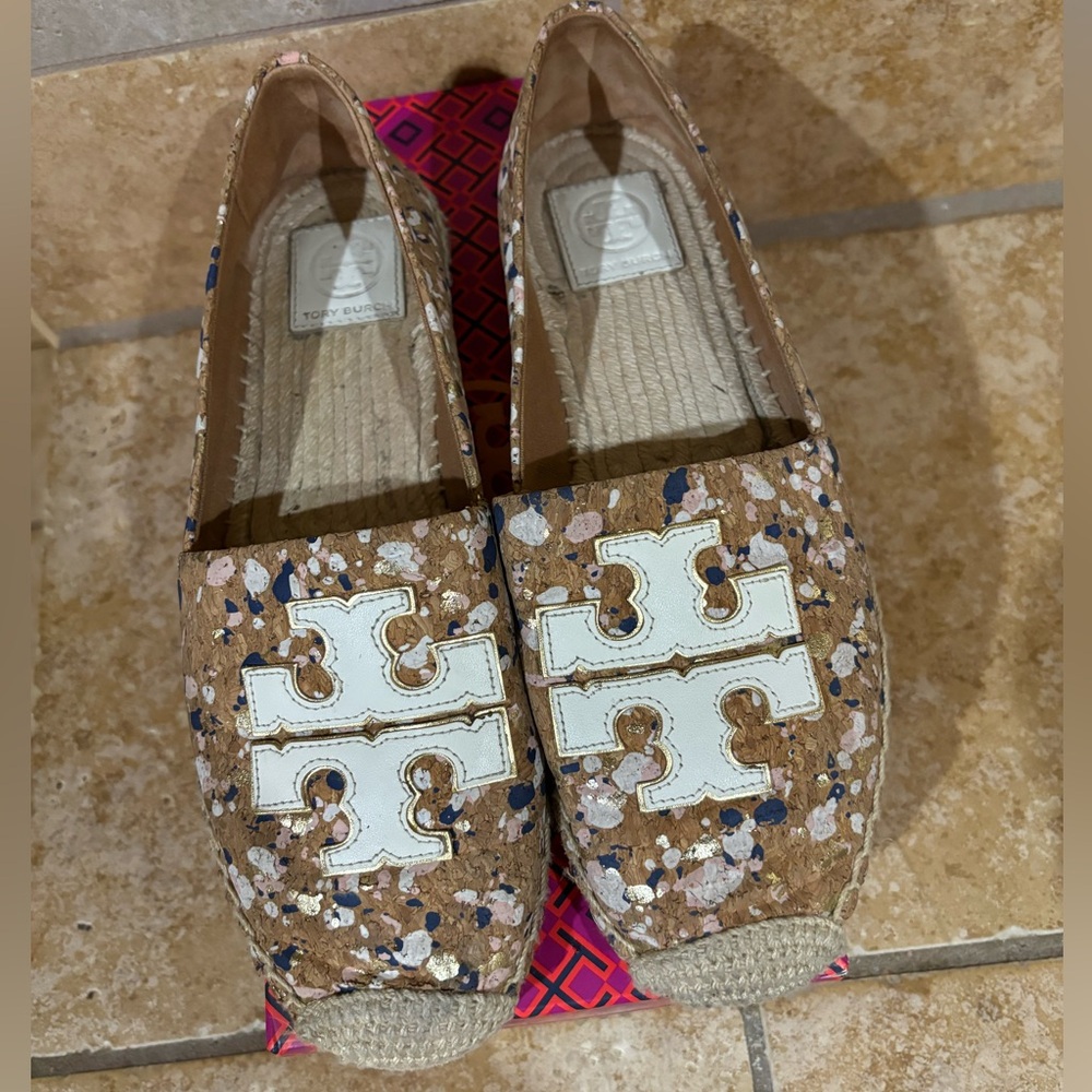 Tory Burch Ines Espadrille Ivory Confetti/ Ivory/Gold Size 9.5